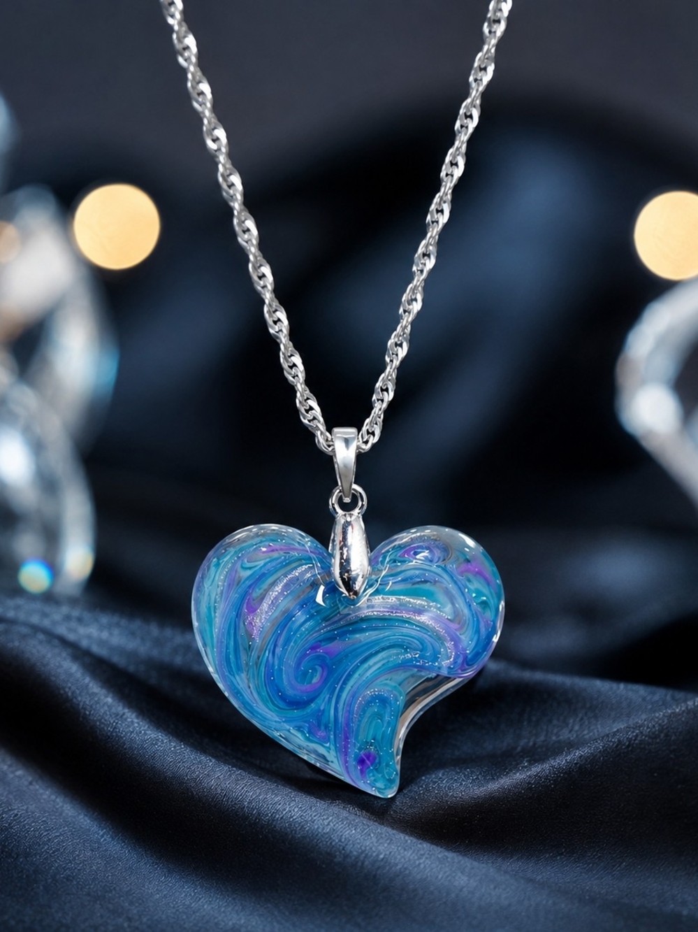 Blue Swirl Heart Pendant Necklace - Women Jewelry